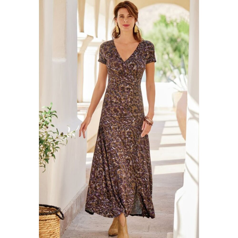 Soft Surroundings Caity Maxi Dress Faux Wrap Stretch Abstract Paisley 2X